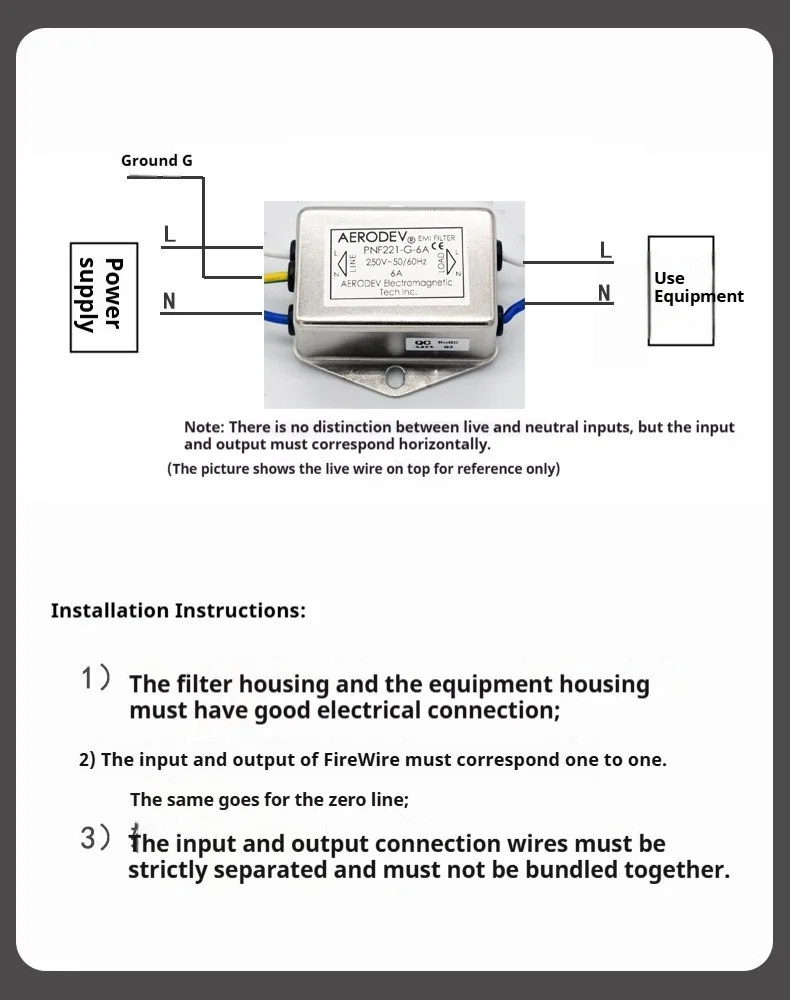 [AERODEV] EMI Power Filter with Cable 220V Anti-Interference Power Purifier [PNF221-G-3A/5A/6A/10A]