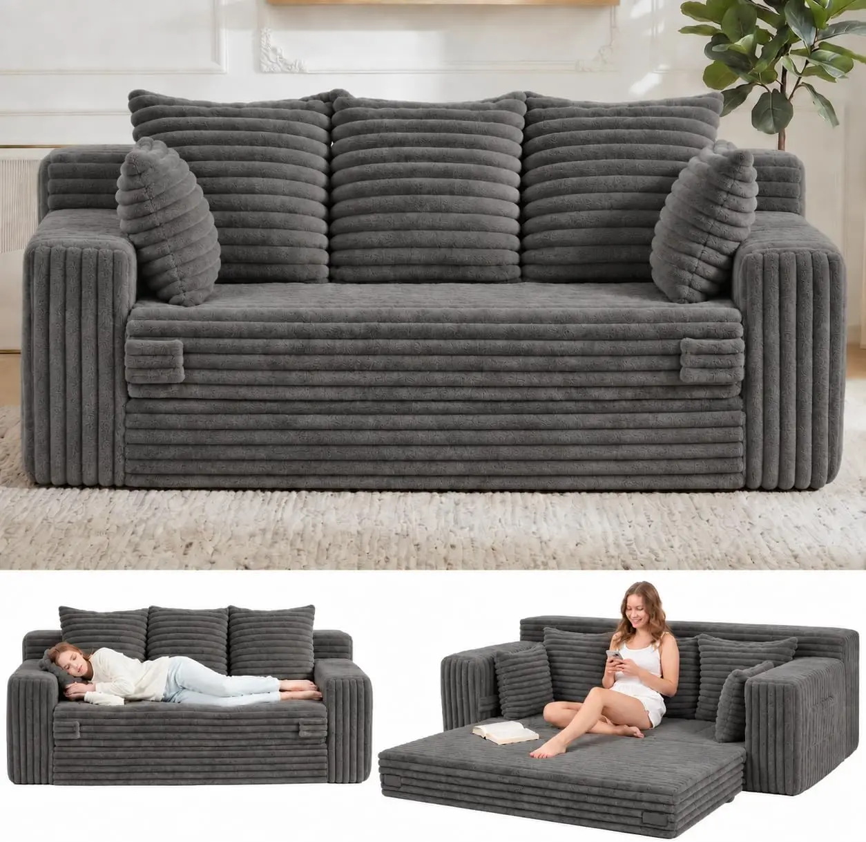 3-in-1 Convertible Sleeper Sofa Bed, 70