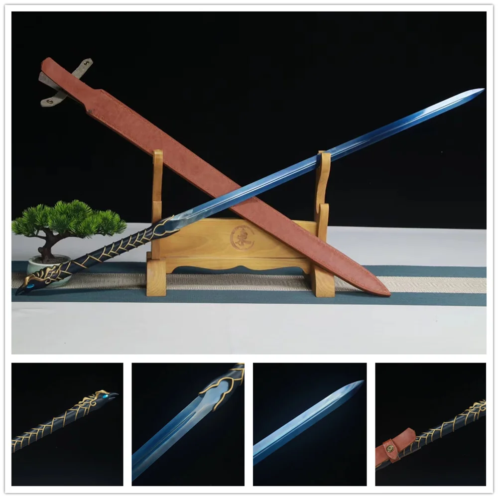 Very Beautiful Jian Sword WUSHU Kungfu Blue High Manganese Steel Blade Alloy Tsuka Handle Hilt Fittings Full Tang Phoenix Theme