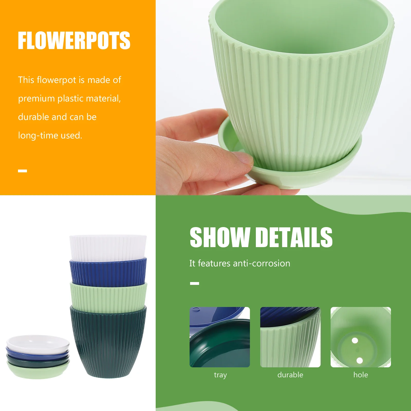 

4pcs Green Plant Pots Premium Plastic Thickened Round Flowerpots For Succulents Indoor Outdoor Garden Balcony Yard Patio