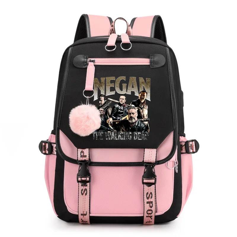 Novo padrão negan mochila adolescente moda rua legal mochila negan harajuku usb zíper mochilas