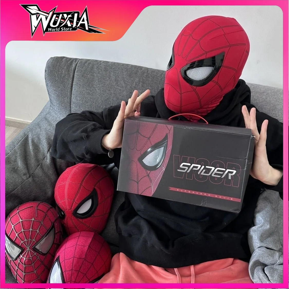 Spiderman Mask Remote Control Blinking Eyes Glow The Amazing Spider-Man Breathable Mask Cool Anime Collection Gifts Toys