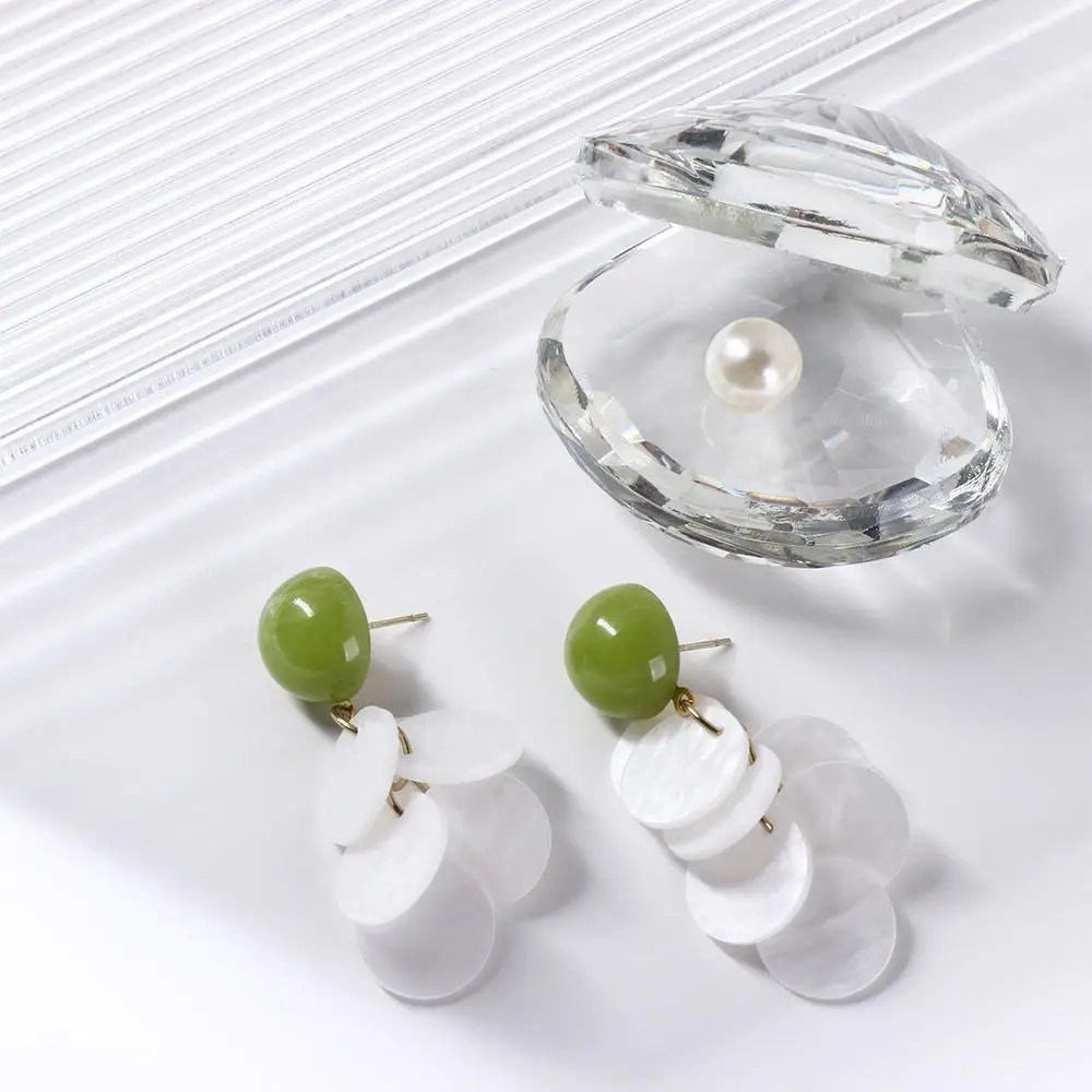 Summer Alloy Ear Accessories Shimmering White Acrylic Tassel Earrings Thin Wafers Korean Style Shell Ear Studs