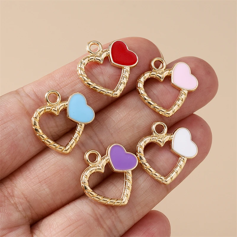 20 Stück 17x18mm Niedliche Emaille-Hohlherz-Anhänger für Schmuckherstellung, Ohrringe, Anhänger, Halsketten, Armbänder, DIY-Bastelzubehör – Detail 3
