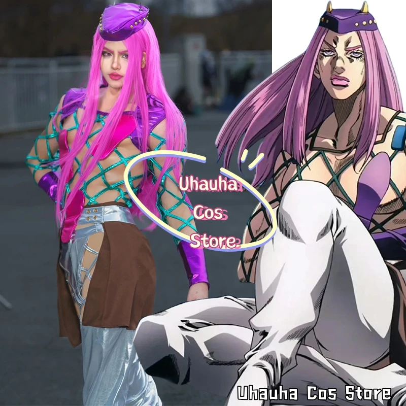 Uhauha Co*JJBA Narciso Anasui Cosplay Kostüm Narc JO Kleidung Netz-Stil Mode Herren-Set Halloween-Kleidung Karneval Anime Manga
