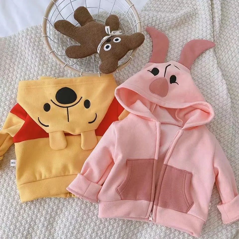 Děťátko chlapci podzim zima bunda kůzle teplý na zip kabát holka hustý parka děti oblečení kreslený winnie pooh svrchní pajama topy