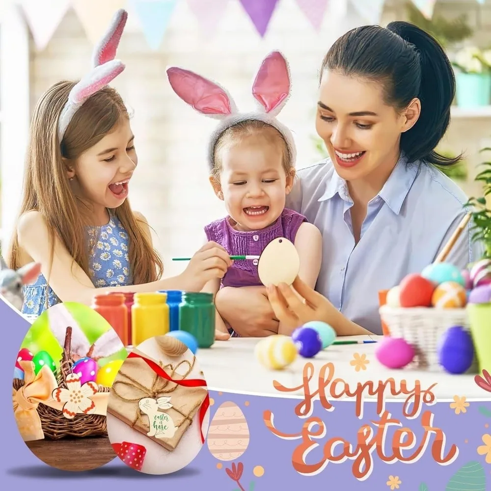 

8 Pieces Blank Wooden Easter Egg Graffiti Painting Unfinished Rabbit Wood Slices Decor Butterfly Flowers Handicrafts