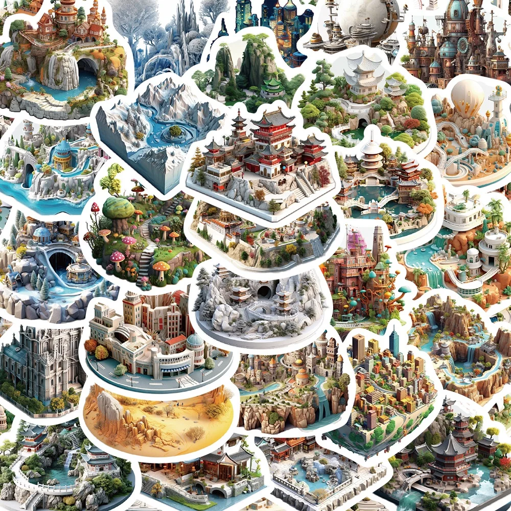 50 قطعة الكرتون ثلاثية الأبعاد العالم الصغير ملصقات الفن للأمتعة جراب هاتف المحمول دفتر الشارات الاطفال هدية BulingBulingStickers مخزن #2