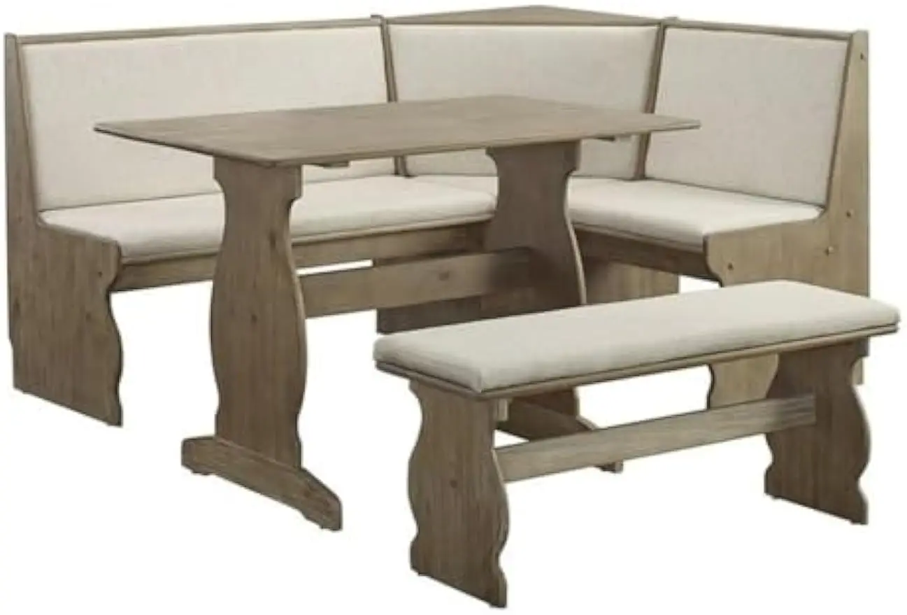 Natasha Transitional Wood Corner Nook Dining Set with Upholstered Seats, Some Assembly Required, Seats up to 5 People