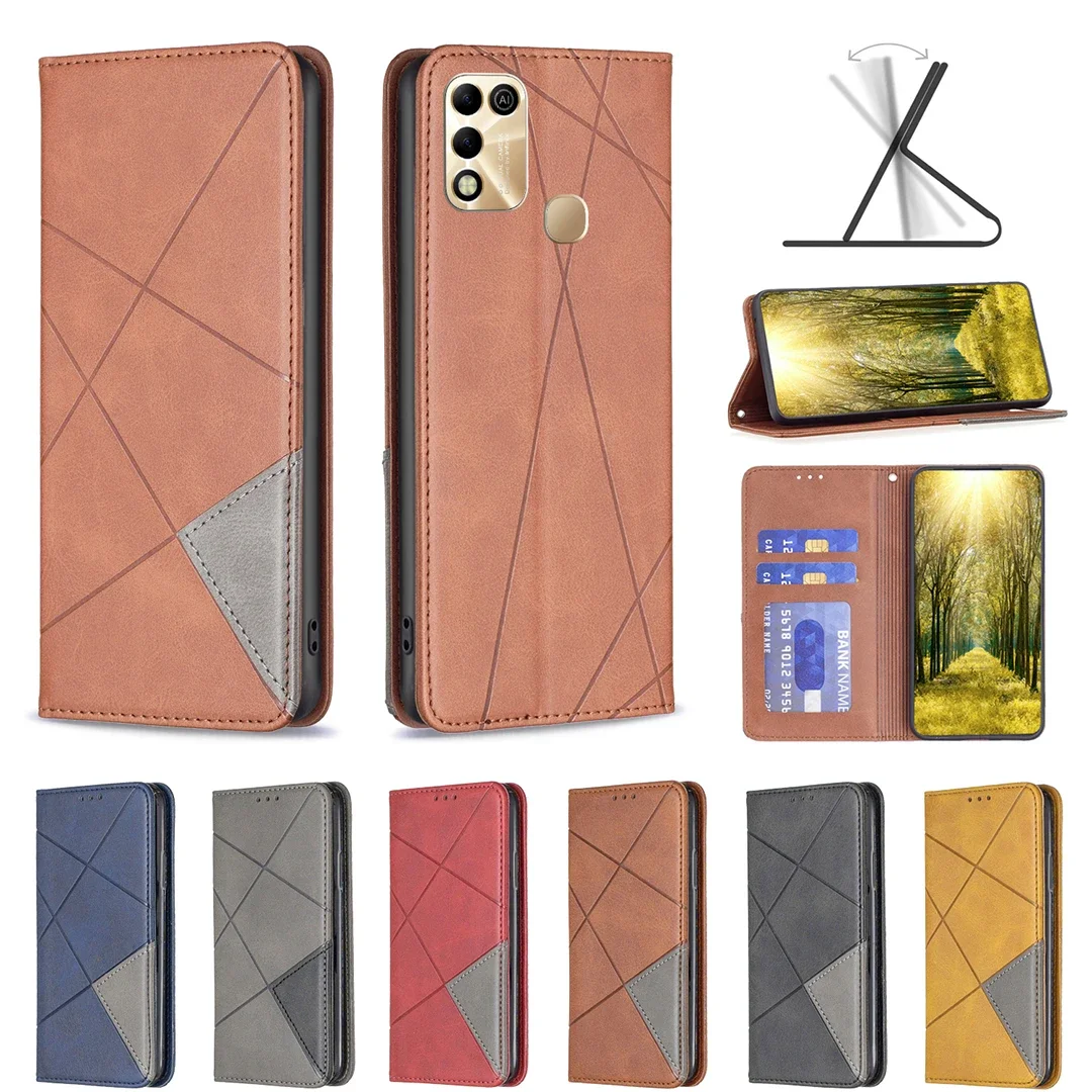 24★Lozenge Leather Case Wallet Anti-fall Flip Phone Case For infinix HOT11/HOT10/11S/11T PLAY PRO SMART6/X6511B/ZERO X/X6811B