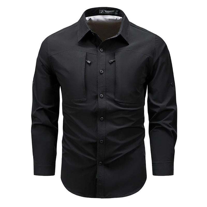 Men's Quick Dry Long Sleeve Shirt Men Tactical Work Shirts with Zipper Pocket Outdoor Breathable Fishing Hiking Cargo Shirts