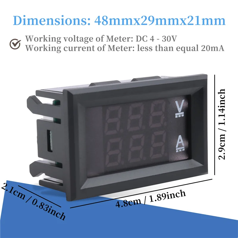 A57M-2Pcs Цифровой вольтметр Амперметр DC 100 В 10 А Ампер Измеритель напряжения и тока Тестер Синий + Красный Двойная светодиодная панель дисплея с подключением