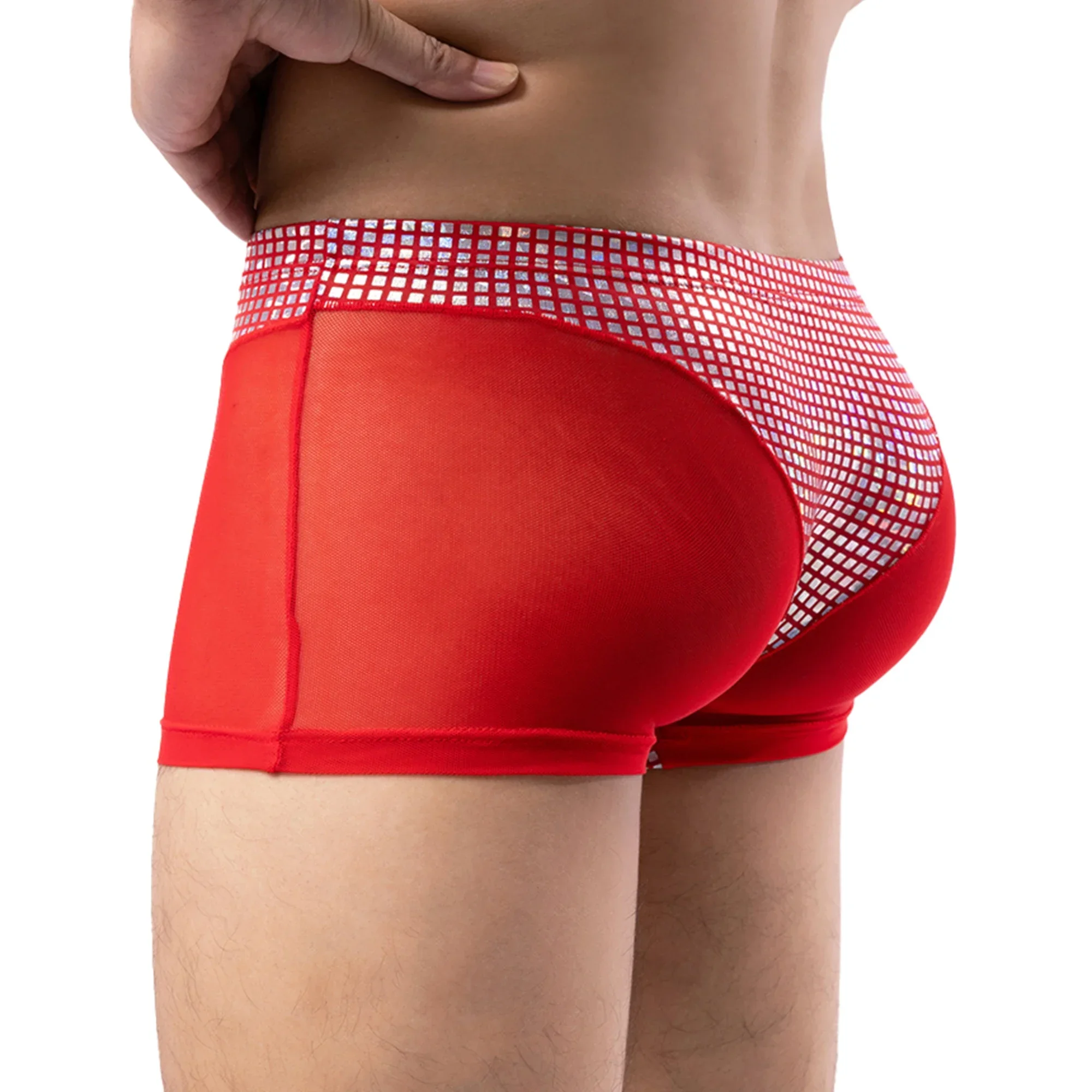 New Color Sequin Mesh Splicing Mens Low Waist Shorts Sexy Men's Jockstrap Underpants Ultra-thin See Through Breathable Underwear