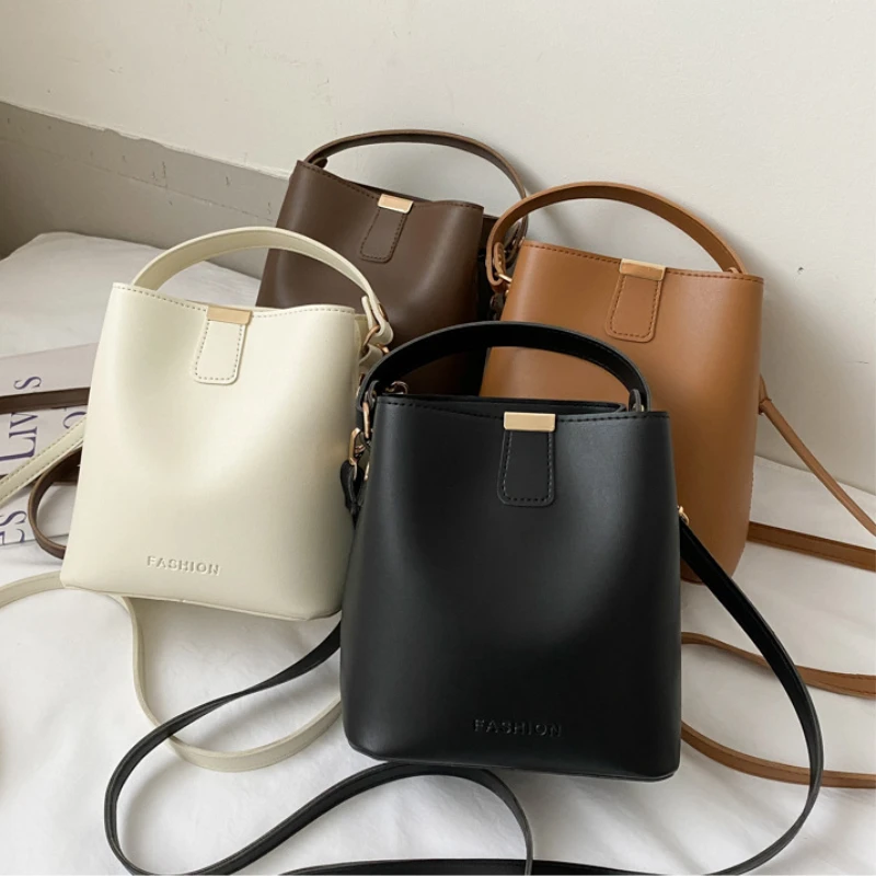 Casual Pu Leather Shoulder Bag Simple Handbags Casual Ladies Tote Female Bucket Women Shoulder Crossbody Messenger Bag