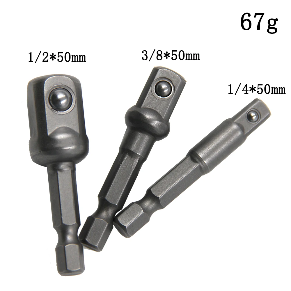 3PC Hexagonal Handle Natural Color Extension Rod 50mm Adapter 1/2 Screwdriver 3/8 Square Head 1/4 Sleeve Electric Tool Accessori