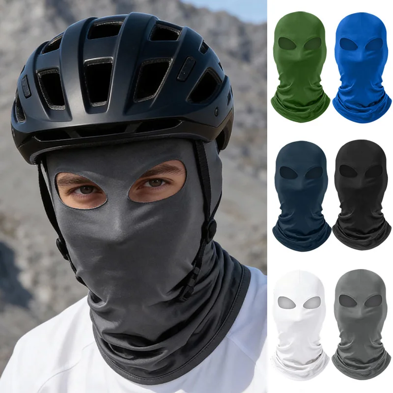 

Летняя шапка-балаклава с двумя отверстиями для мужчин, дышащая, эластичная, однотонная, для мотоцикла, велоспорта, защиты лица на открытом воздухе