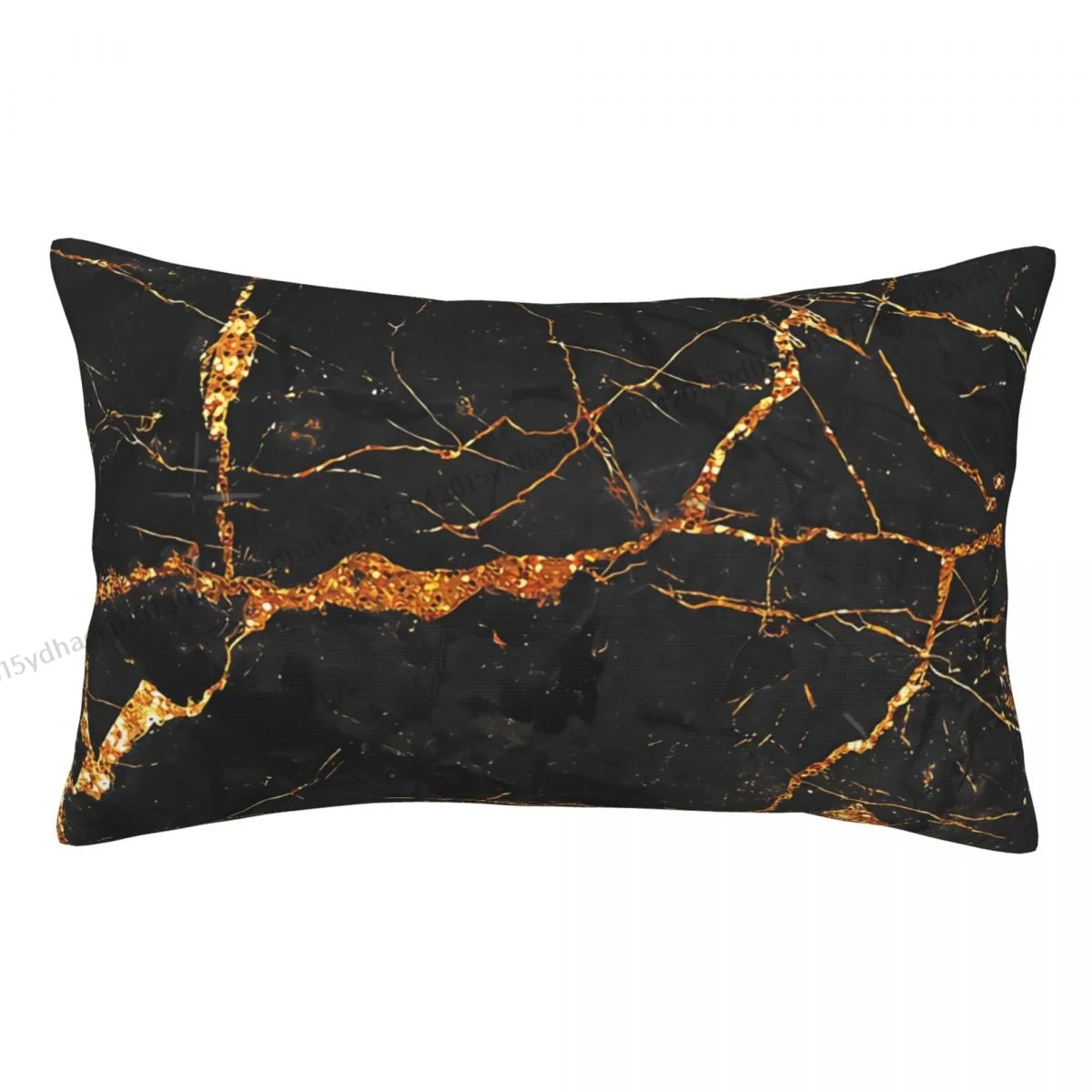 Faux Black Marble With Gold Glitter Veins Polyester Pillowcase Home Decorative Breathable Pillow Cover Pillowcase