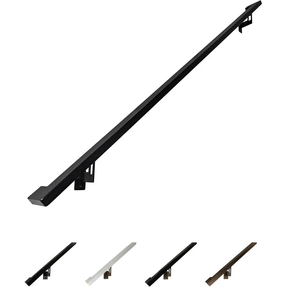 دعامات فولاذية قابلة للتعديل، عودة إلى الحائط، مجموعة درابزين سوداء مطلية بالمسحوق بطول 6 أقدام