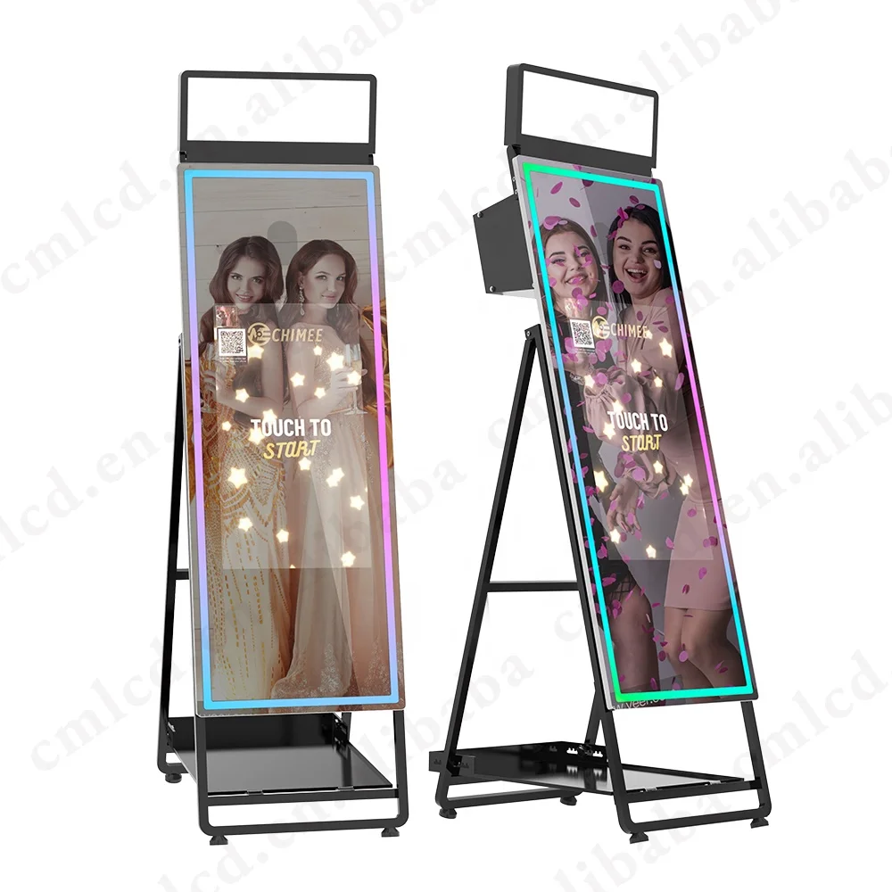 2022 Newest foldable selfie magic photo mirror booth easy shipping photo booth with flight case and inside computer