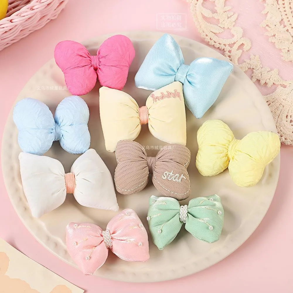 Cute Fabric Bow Hair Clips For Plush Doll Toy Embroidery Happy Star Letter Barrettes Mini Doll Hair Accessories Bow Hair Pins