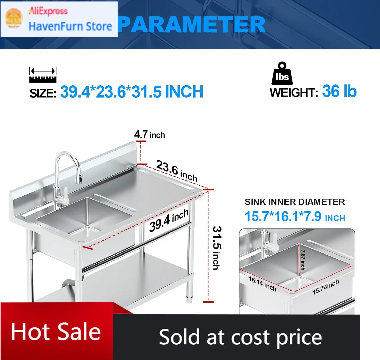 

Activity priceFreestanding Stainless Steel Single Bowl Laundry Sink With Pull Out Sprayer Faucet Hot Cold Water Plumbing Workben