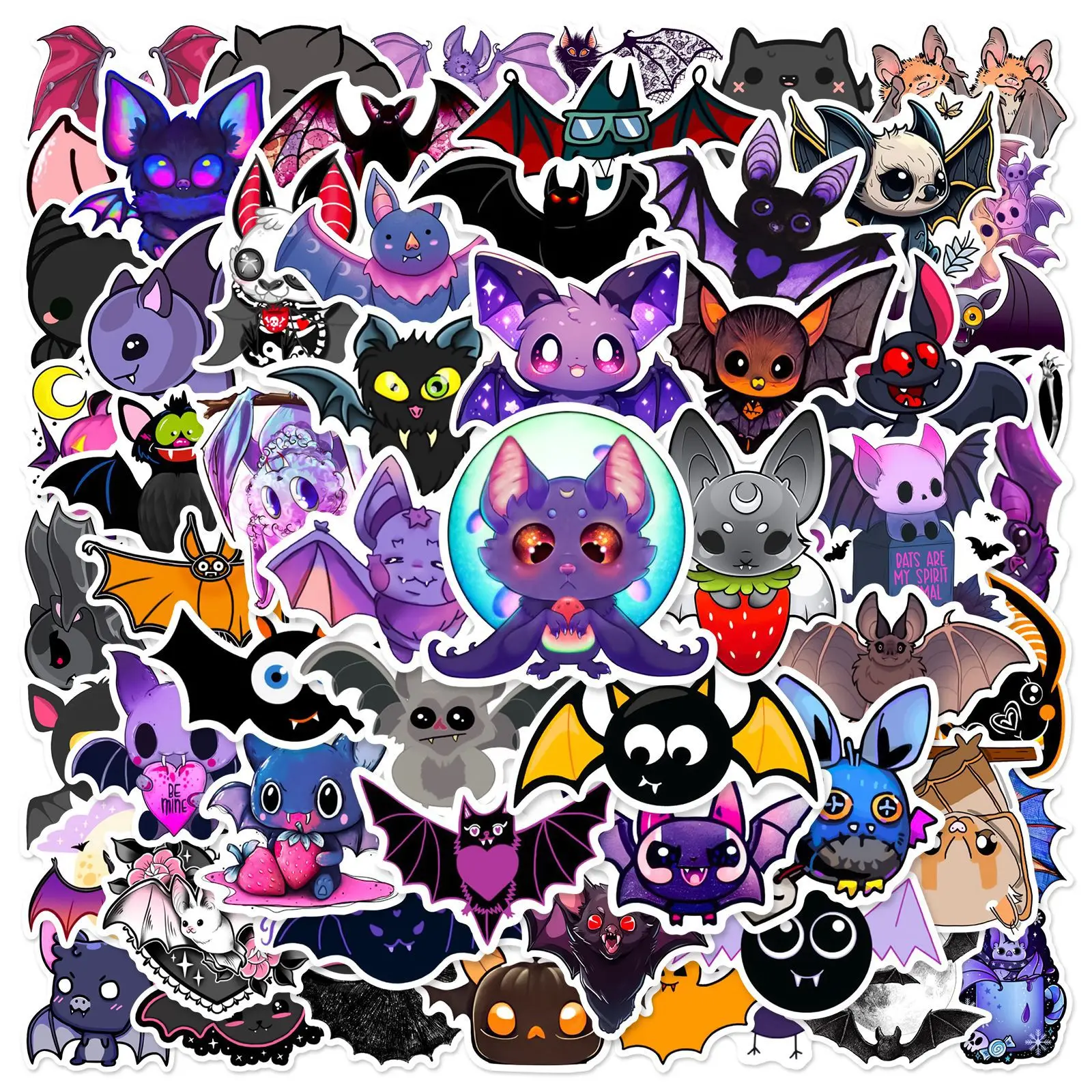 

60Pcs Cartoon Cute Bat Graffiti Stickers for DIY Decor Suitcase Skateboard Motorcycle Helmet Phone Laptop Guitar