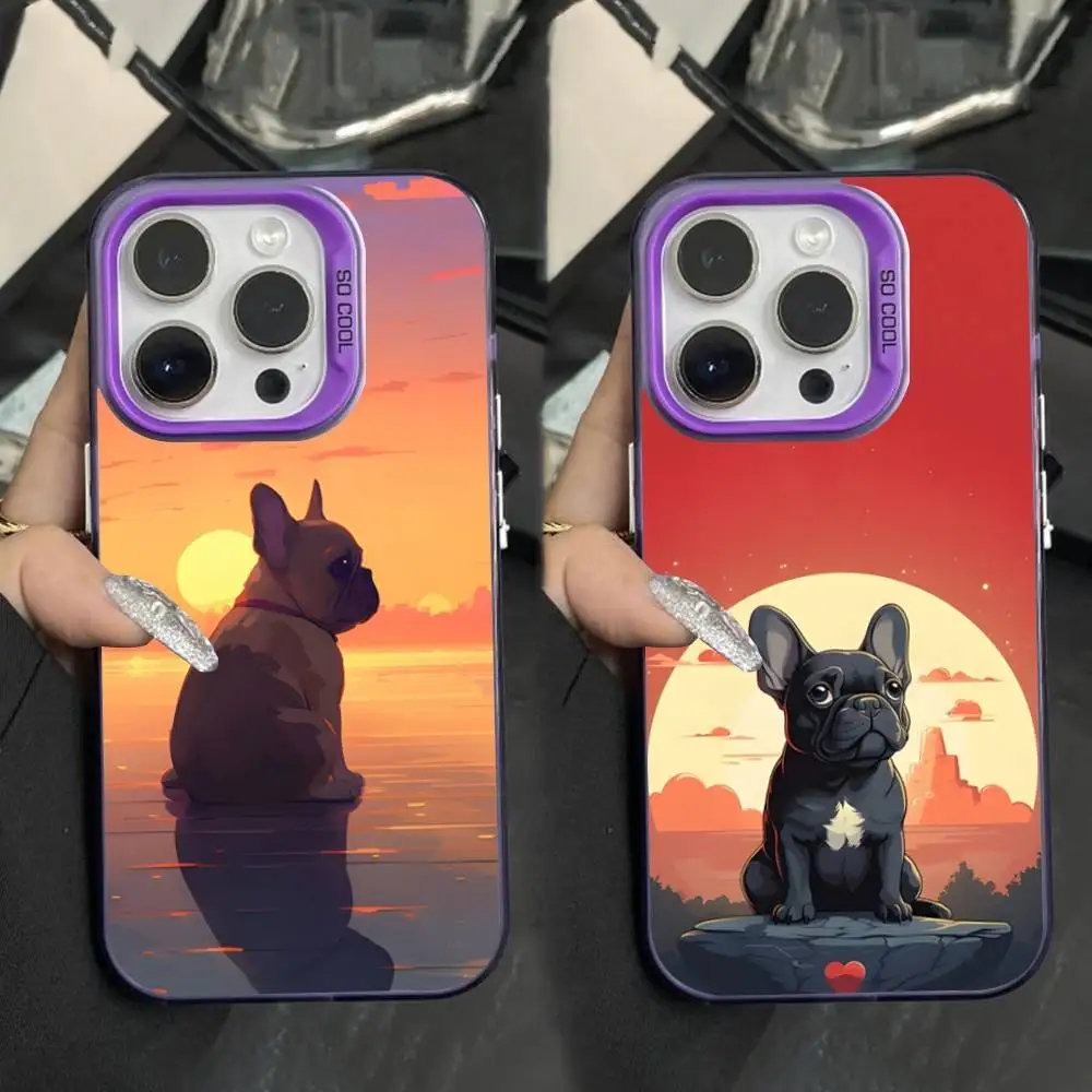 

Cute Dog Drench Bulldog Phone Case For iPhone 16,15,14,17,13,12,11,XS,Mini,Pro,SE,MAX Purple Matte Silicone Cover