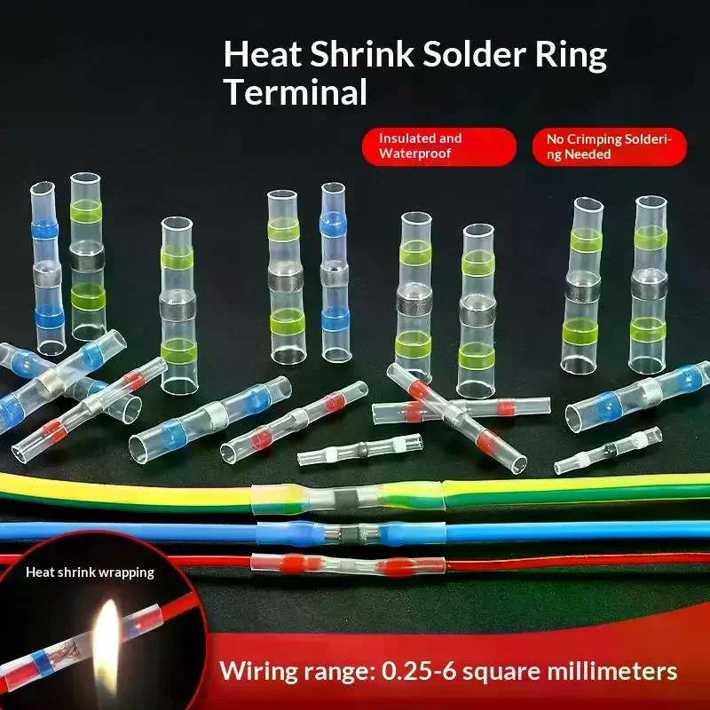 [MA]50/70/100Pcs Electric Copper Tape Solder Sleeve Waterproof Solder Seal Tin Ring Heat Shrink Butt Wire Connector Terminal[MA]