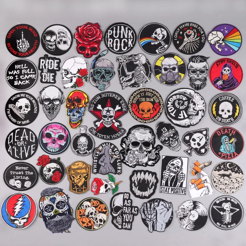 Horror Skull Iron On Patches For Clothing Embroidered Patches On Clothes Jacket Punk Patch Embroidery Patch DIY Sewing Stickers