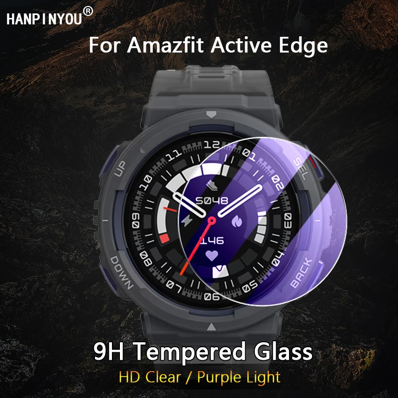 For Amazfit Active Edge Smartwatch Ultra Slim HD Clear / Anti Purple Light 2.5D 9H Tempered Glass Guard Film Screen Protector