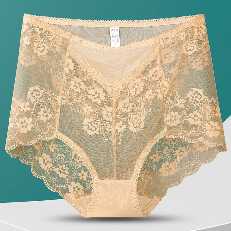 1pcs Sexy Lace Panties Women\'s Underpants Solid Color Large Size High waist Briefs Breathable Lift buttocks Female Underwear