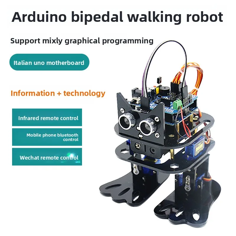 4DOF Biped Walking Humanoid Robot Kit for Arduino Programmable with Mixly Graphical Block Coding DIY STEM Education