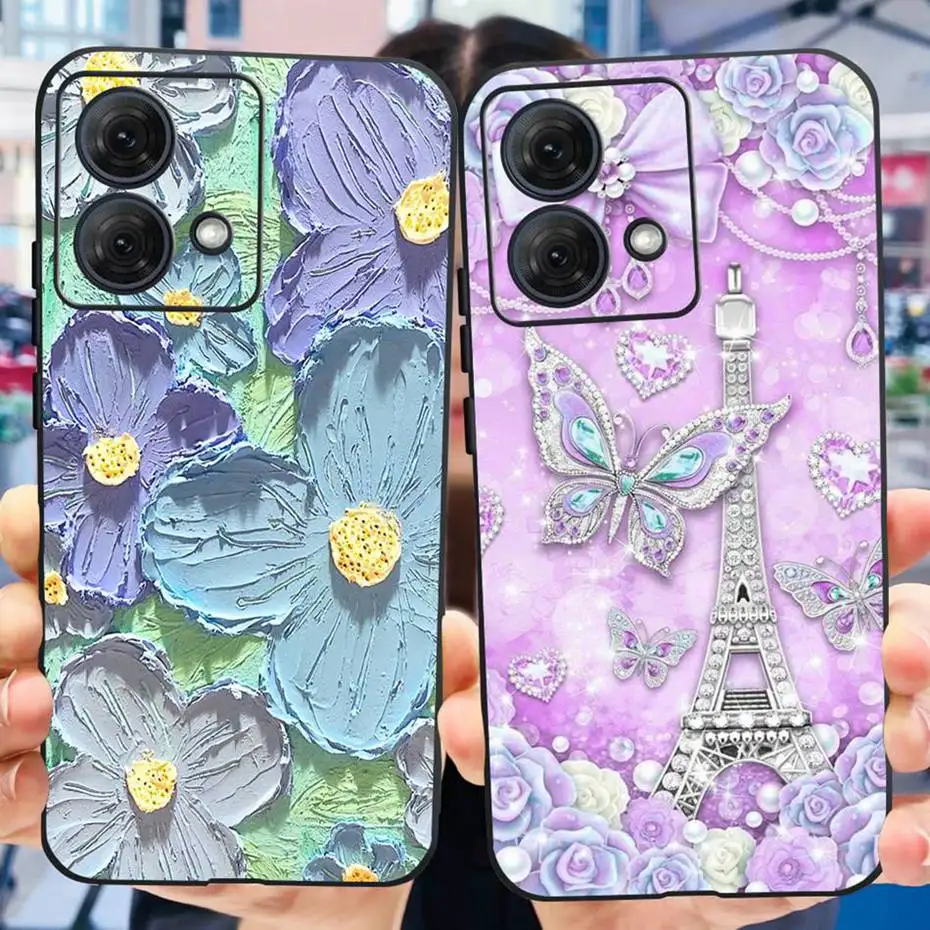 Fashion Flower Butterfly Pattern Case For Motorola Moto G84 Soft Silicon Black TPU Phone Back Cover For MOTO G84 G 84 5G 2023