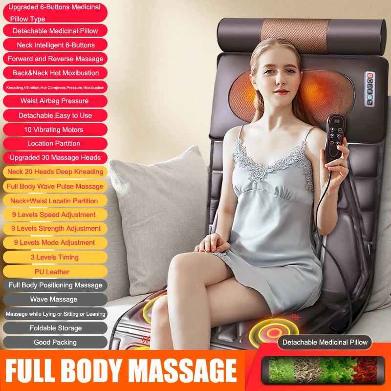 Electric Back Massager Massage Cushion Mat Shoulder Neck Waist Air Bag Vibration Heating Full Body Massage Mattress Health Care