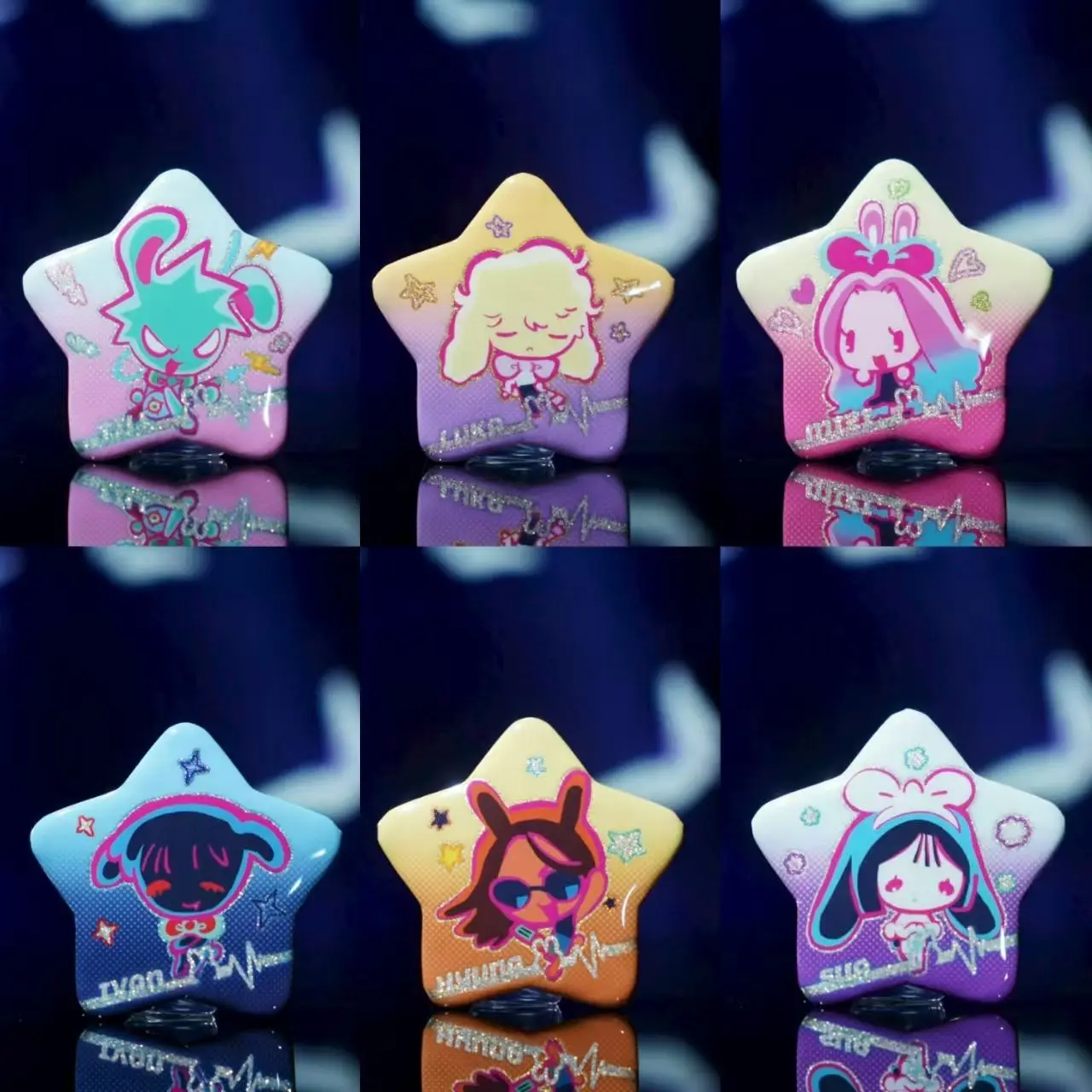 Alien Stage Star Badge Set of 6 Anime Chibi Button Pins Till Sua Ivan Mizi Hyuna Luka Collectible for Fans
