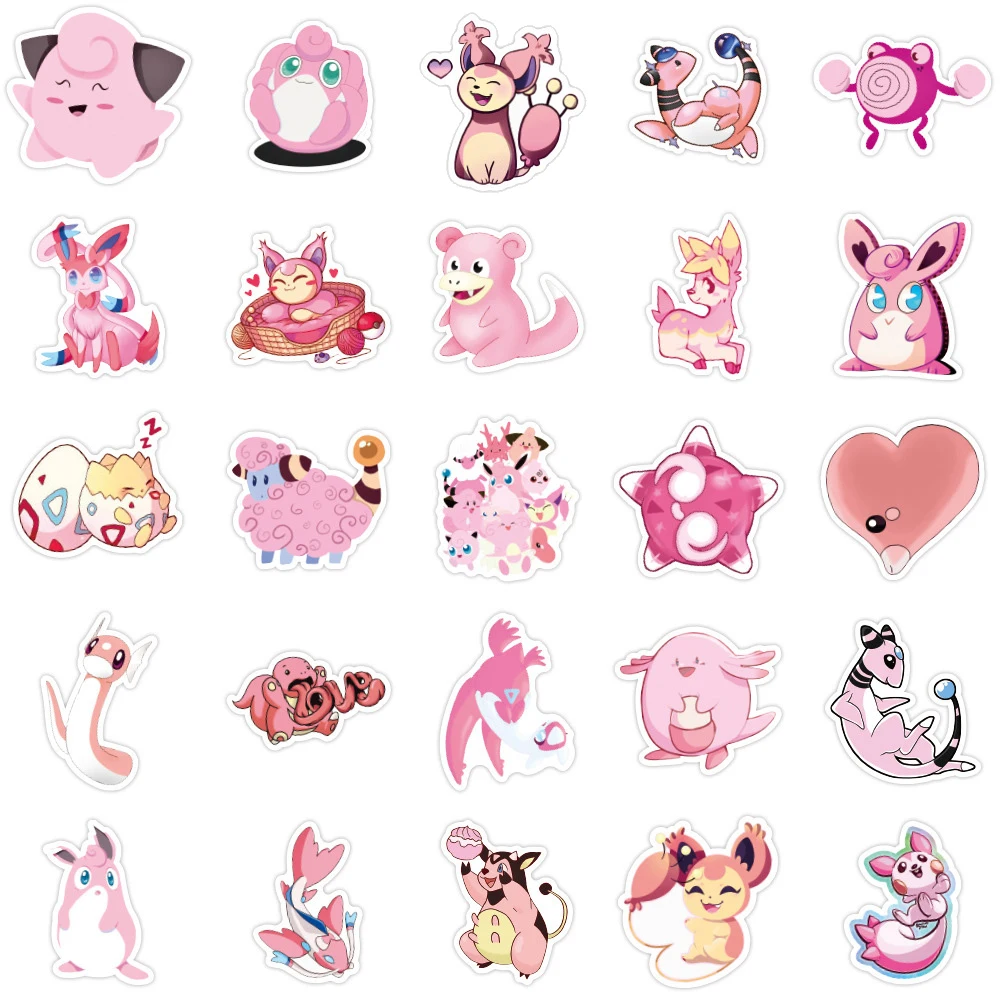 10/30/50pcs Kawaii Pokemon Pink Jigglypuff Stickers Cute Cartoon Kids Sticker Toy Phone Water Bottle Diary Anime Graffiti Decals