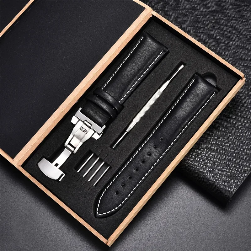 Echtes Lederarmband 18 mm 20 22 24 mm Uhrenarmband Automatische Schmetterlingsschnalle Herren- und Damen-Business-Armbanduhr mit Box-Handgelenkgürtel – Detail 9