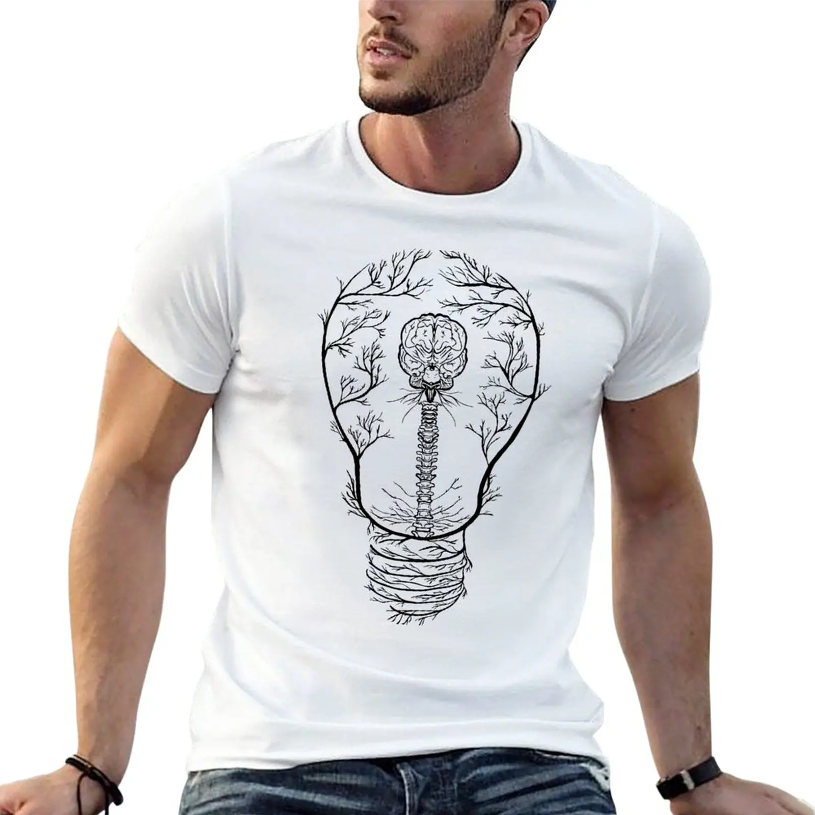 

Brain Light Bulb (Black) T-Shirt boys animal print shirt Anime t-shirt men clothes