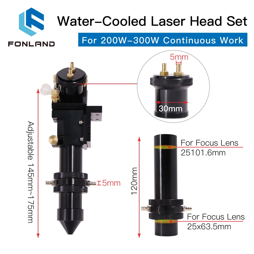 FONLAND CO2 Laser Head Set with Water Cooling Interface Mirror Dia. 30/Fcous Lens Dia.25 FL 50.8 & 63.5 Integrative Mount Holder