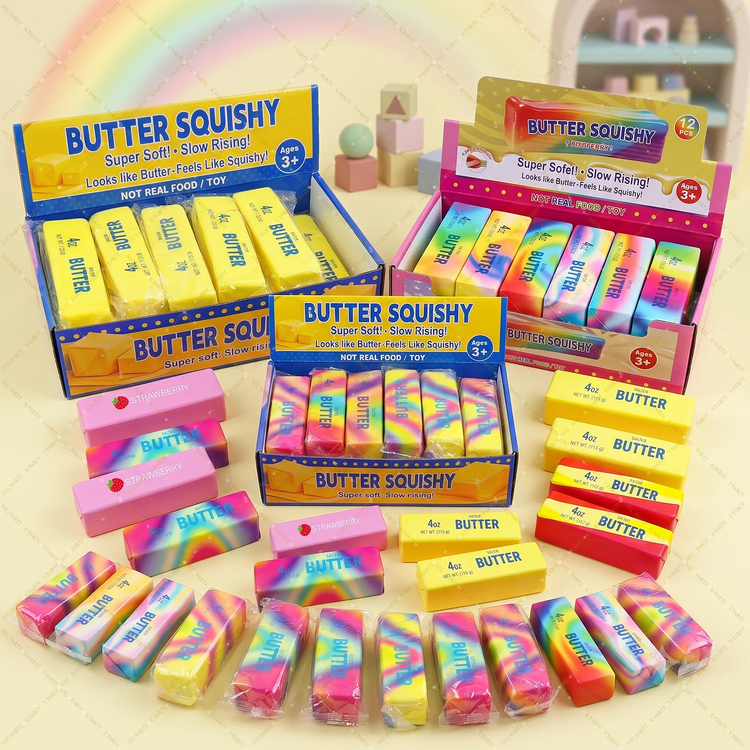 12 Stück Butter-Stick Squishies, langsam aufsteigendes Squishy-Spielzeug, nass, elastisch, weich, Stressabbau, AMSR, Fidget-Geschenk, Werkzeug