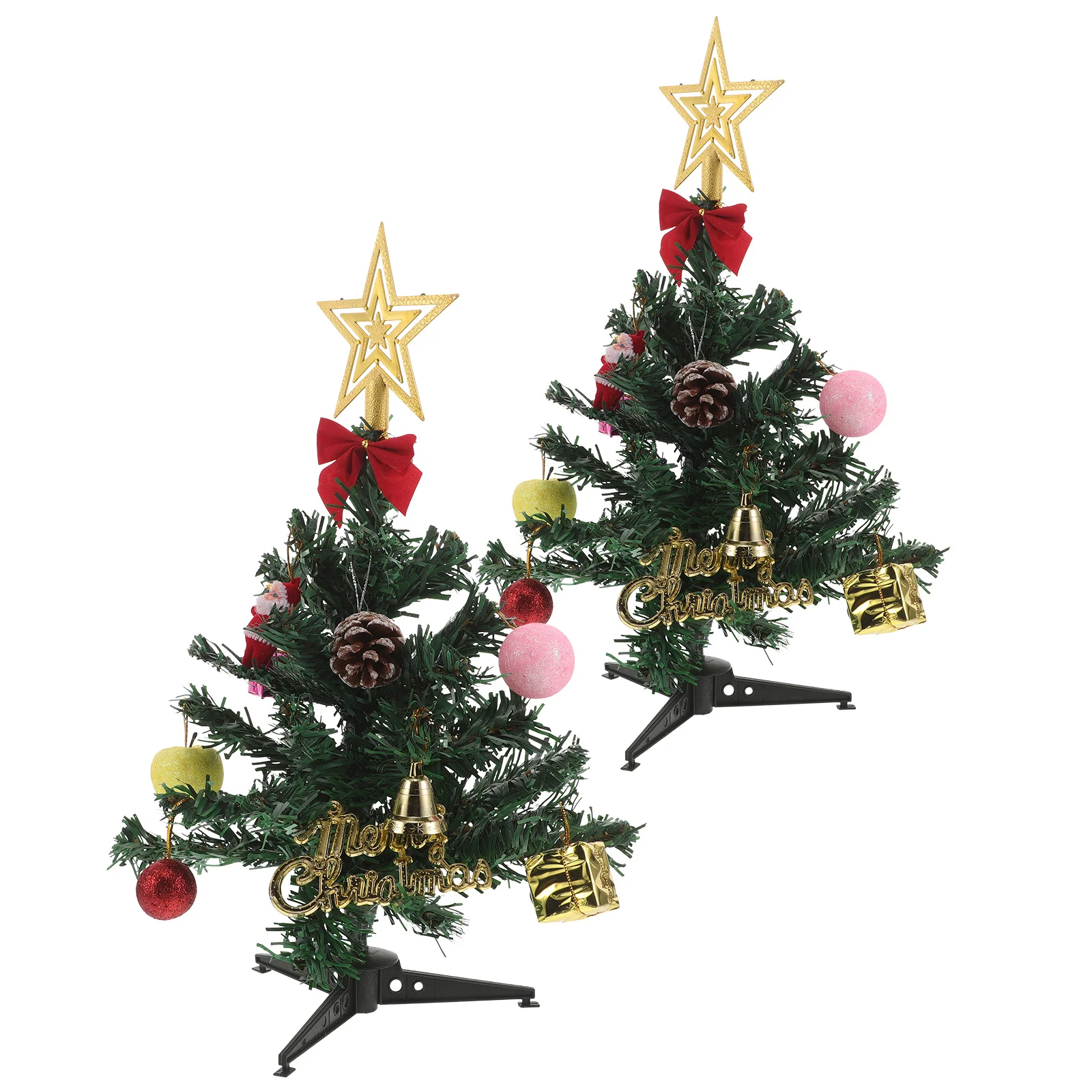 

2Sets Mini Christmas Tree Artificial Pine Tabletop Xmas Trees for Office Home Holiday Desktop Decorations Mini Xmas Trees
