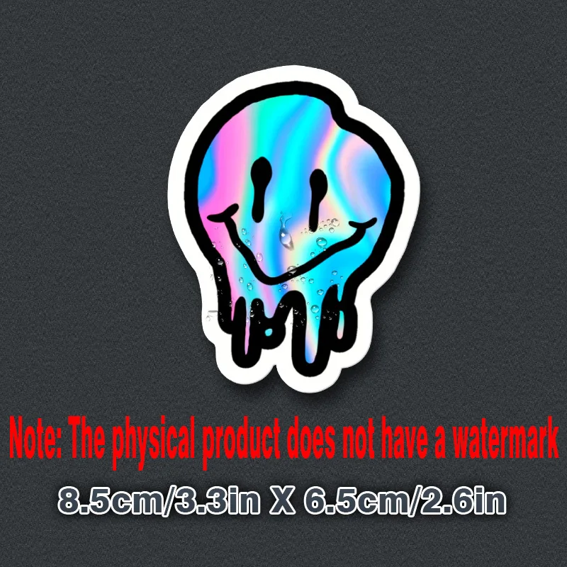 1PC Trippy Melting Smile Car Sticker, Holographic Face Decal for Cars, Trendy Ornament to Upgrade Your Car’s Appearance