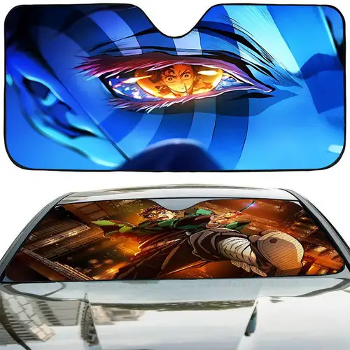 Imagen 2 del producto Demon Slayer Nezuko lindo Anime parasol para ventana de coche bloqueador solar parabrisas delantero capó Deflector frontal Interior doble parasol