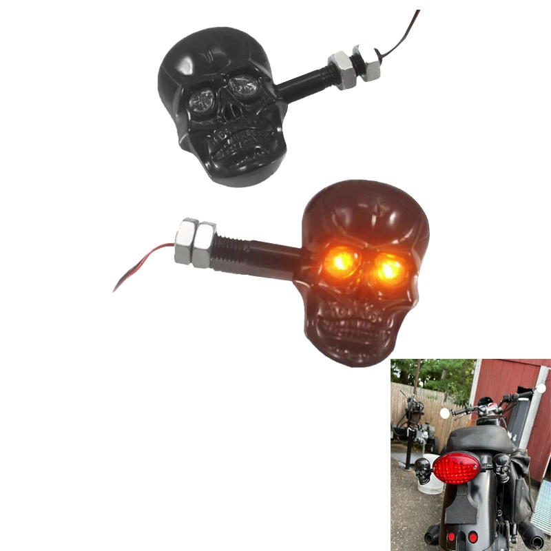 

Universal Motorcycle Skull Shaped LED Turn Signal Amber Indicator Light Motor Accessories