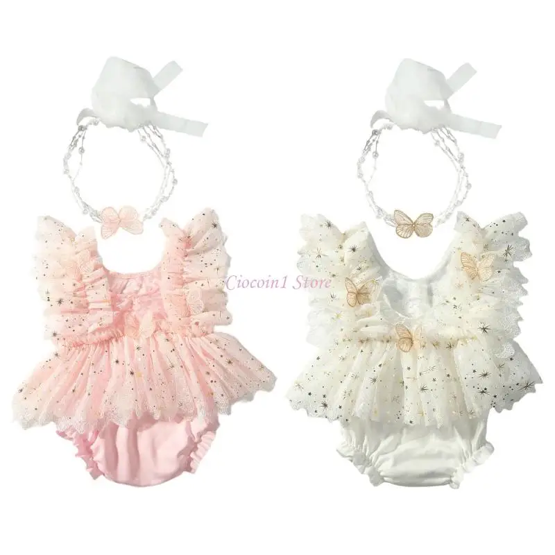 

Y1UB Новорожденные Фотография Кружевая бабочка наряд бабочки Полиэфир детские девочки фотосессия с подходящими для волос -полос