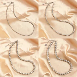 4/6/8/10mm Stainless Steel Ball Beaded Necklace For Women Men Silver Color Metal Bead Chain Choker Simple Waterproof Jewelry New