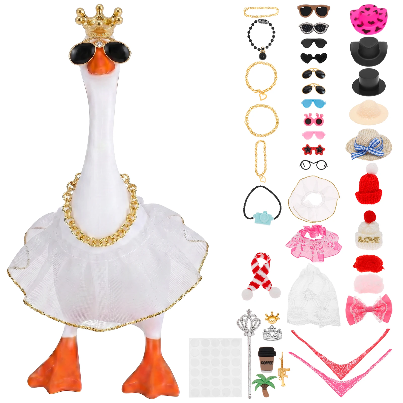 39/40Pcs Desk Goose Clothes 7 Inch Cute Mini Goose Summer Outfits Including Hat Dress and Bag Desk Goose Accessories Decoration