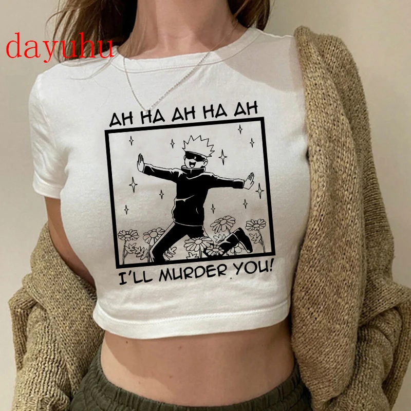 2000s Hip Hop Crop Top  Tshirt Manga Japanese Anime Jujutsu Kaisen T Shirt Gojo Satoru Tops Yuji Itadori Cropped Tees T-shirt