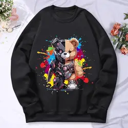 Mech Warrior Bear Prints Hoodie Women Simple Fleece Soft Hoody Autumn S-Xxl Comfortable Sweatshirt Fashion Oversized Tops Female