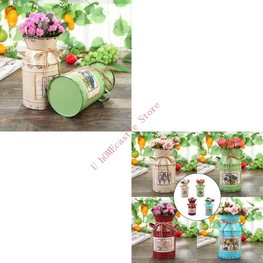 63HF Garden Plants Iron Bucket Home Decoration Pots Arrangement Craft Rural